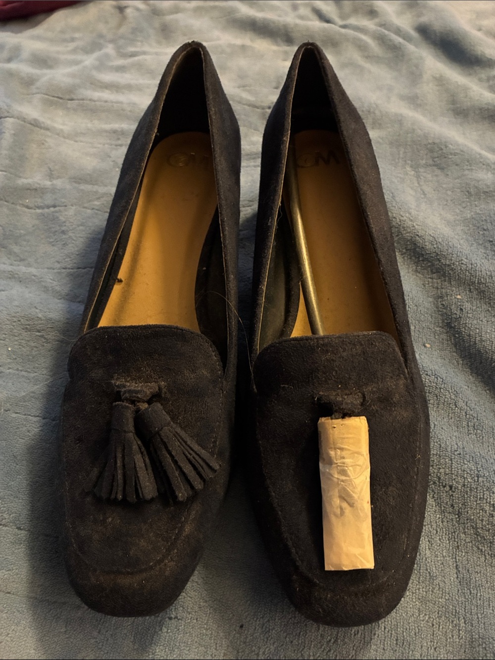 Classic Navy Blue Suede Tassel Loafers for Women